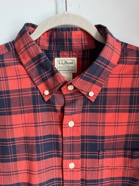 Vintage L.L. Bean Red and Navy Plaid Button-Down Shirt